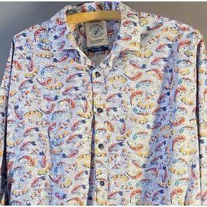 A Fish Named Fred Mens Button Down Shirt L All Over Print Koi Made In Turkey